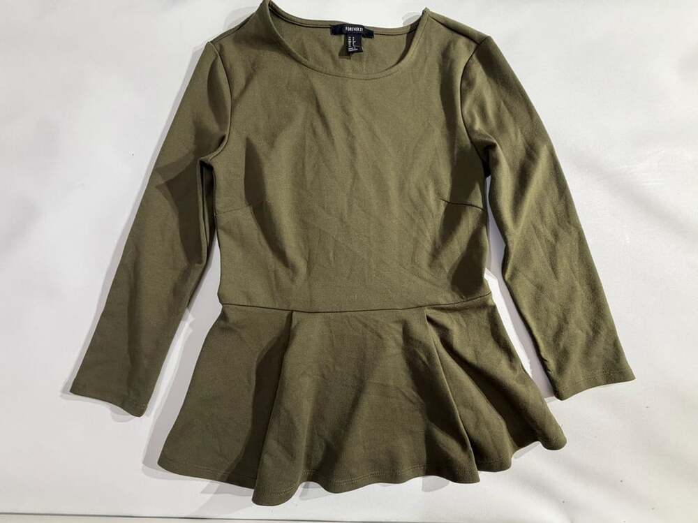 Forever 21 Olive Green Long Sleeve Peplum Top Size S